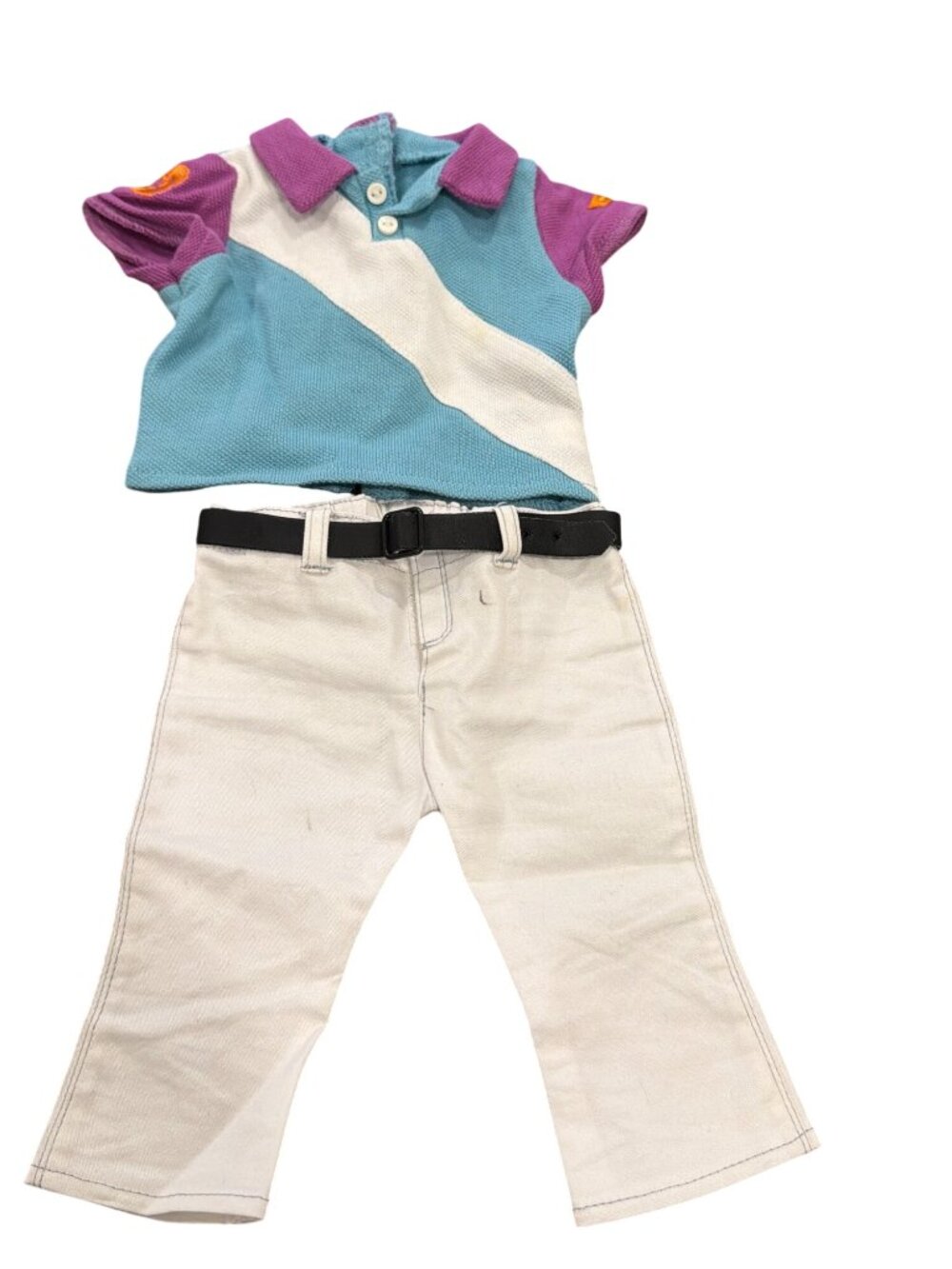 American Girl Doll Sport RidingOutfit Polo Shirt & White Pants With Belt Set